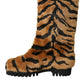 Dolce & Gabbana Brown Tiger Fur Leather Mid Calf Boots Shoes