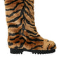 Dolce & Gabbana Brown Tiger Fur Leather Mid Calf Boots Shoes