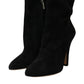 Dolce & Gabbana Black Suede Leather Ankle Heels Boots Shoes