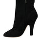 Dolce & Gabbana Black Suede Leather Ankle Heels Boots Shoes