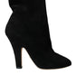 Dolce & Gabbana Black Suede Leather Ankle Heels Boots Shoes