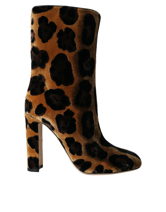 Dolce & Gabbana Brown Giraffe Leather Mid Calf Boots Shoes