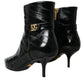 Dolce & Gabbana Black Eel Leather Logo Short Boots Shoes