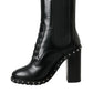 Dolce & Gabbana Black Leather Studded Lace Up Boots Shoes