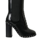 Dolce & Gabbana Black Leather Studded Lace Up Boots Shoes