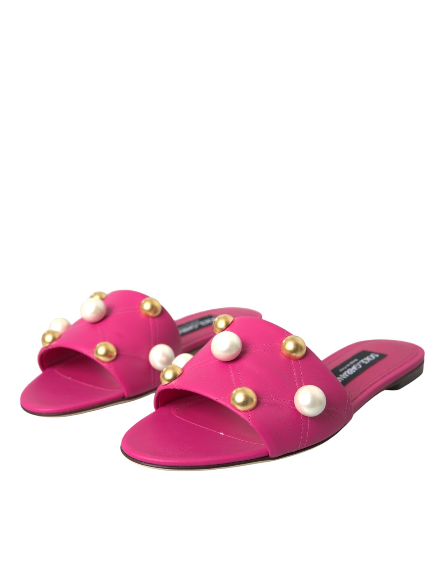 Dolce & Gabbana Pink Embellished Leather Flats Sandals Shoes