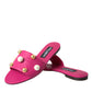 Dolce & Gabbana Pink Embellished Leather Flats Sandals Shoes