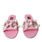 Dolce & Gabbana Pink Embellished Leather Flats Sandals Shoes