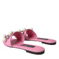 Dolce & Gabbana Pink Embellished Leather Flats Sandals Shoes