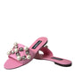 Dolce & Gabbana Pink Embellished Leather Flats Sandals Shoes