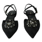 Dolce & Gabbana Black Leather Crystal Slingback Sandals Shoes