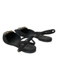 Dolce & Gabbana Black Leather Crystal Slingback Sandals Shoes