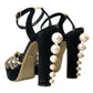 Dolce & Gabbana Black Gold Embellished Heels Sandals Shoes