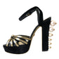 Dolce & Gabbana Black Gold Embellished Heels Sandals Shoes