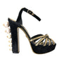 Dolce & Gabbana Black Gold Embellished Heels Sandals Shoes