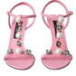 Dolce & Gabbana Pink Leather Embellished Heels Sandals Shoes