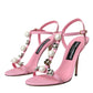 Dolce & Gabbana Pink Leather Embellished Heels Sandals Shoes