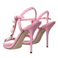 Dolce & Gabbana Pink Leather Embellished Heels Sandals Shoes