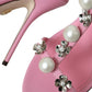 Dolce & Gabbana Pink Leather Embellished Heels Sandals Shoes