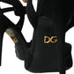 Dolce & Gabbana Black Suede Embellished Heels Sandals Shoes