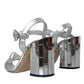 Dolce & Gabbana Silver Lambskin Leather Heels Sandals Shoes