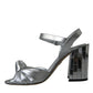 Dolce & Gabbana Silver Lambskin Leather Heels Sandals Shoes