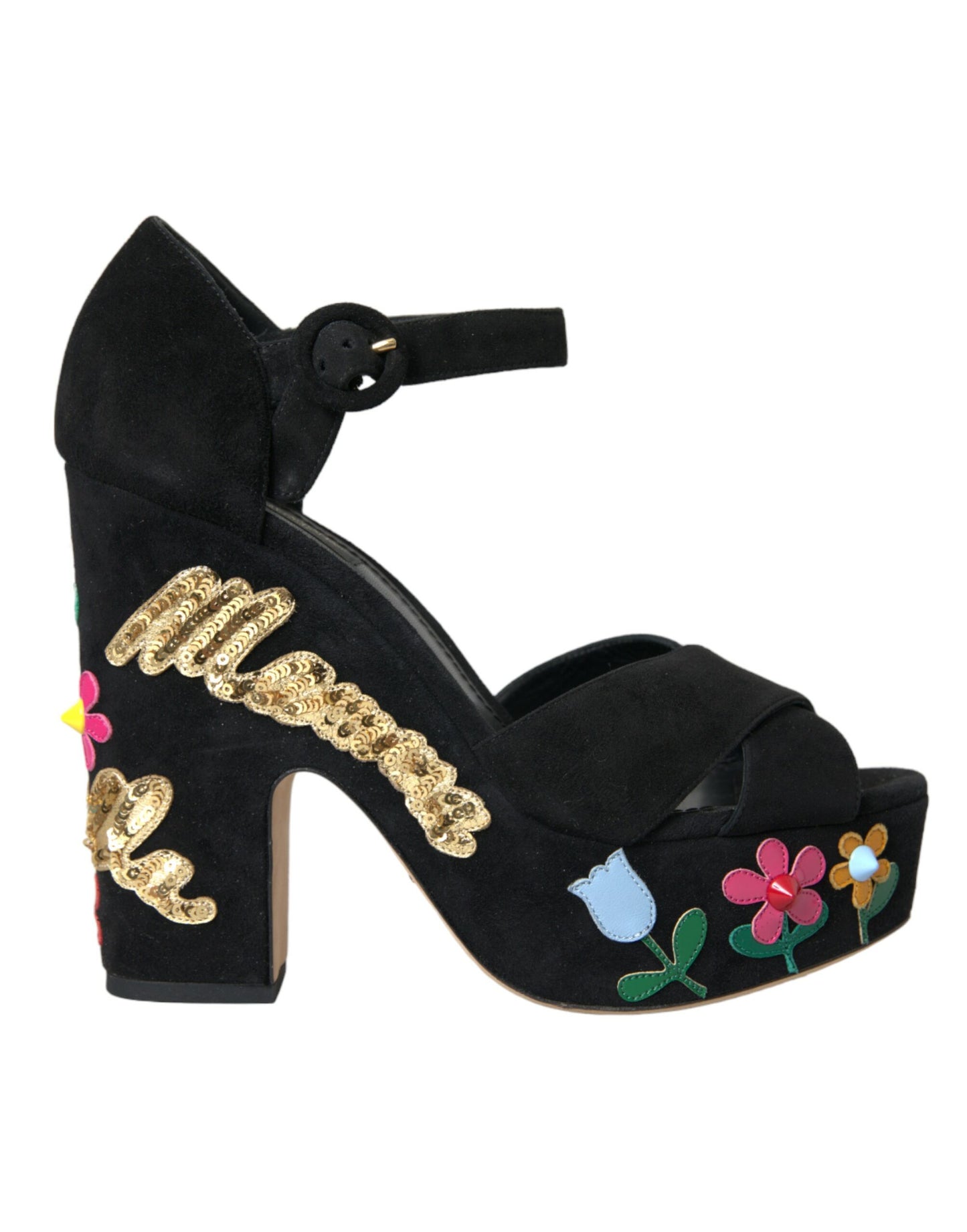 Dolce & Gabbana Black Suede Ankle Strap Heels Sandals Shoes