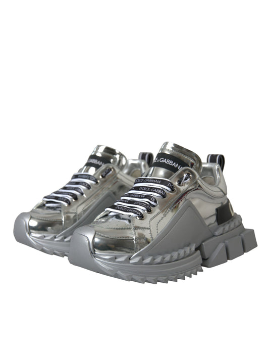 Dolce & Gabbana Silver Leather Super Queen Sneakers Shoes