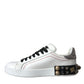 Dolce & Gabbana White Leather Crystal Roses Floral Sneakers Shoes