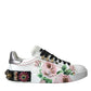 Dolce & Gabbana White Leather Crystal Roses Floral Sneakers Shoes