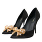 Dolce & Gabbana Black Satin Bow Crystal Heels Pumps Shoes