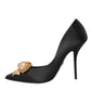 Dolce & Gabbana Black Satin Bow Crystal Heels Pumps Shoes