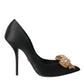 Dolce & Gabbana Black Satin Bow Crystal Heels Pumps Shoes