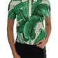 Dolce & Gabbana Green Banana Print Silk Polo T-shirt