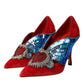 Dolce & Gabbana Red Velvet Sequin Crystal Heels Pumps Shoes