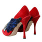 Dolce & Gabbana Red Velvet Sequin Crystal Heels Pumps Shoes