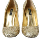 Dolce & Gabbana Gold Sequin Crystal Heels Pumps Shoes