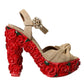 Dolce & Gabbana Red Roses Crystal Platform Sandals Shoes