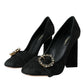 Dolce & Gabbana Black Brocade Crystals Heels Pumps Shoes