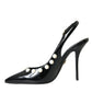 Dolce & Gabbana Black Leather Faux Pearl Heel Slingback Shoes