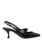 Dolce & Gabbana Black Leather Embellished Slingbacks Shoes