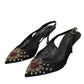 Dolce & Gabbana Black Mesh Embellished Heel Slingbacks Shoes