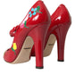 Dolce & Gabbana Red Leather Embellished Mary Jane Pumps Heels Shoes