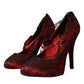 Dolce & Gabbana Red Black Floral Lace Mary Jane Pumps Shoes