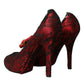 Dolce & Gabbana Red Black Floral Lace Mary Jane Pumps Shoes