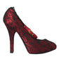 Dolce & Gabbana Red Black Floral Lace Mary Jane Pumps Shoes