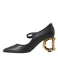 Dolce & Gabbana Black Leather Logo Heels Mary Janes Pumps Shoes