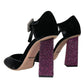 Dolce & Gabbana Black Velvet Strass Crystal Mary Janes Shoes