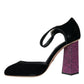 Dolce & Gabbana Black Velvet Strass Crystal Mary Janes Shoes