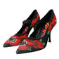 Dolce & Gabbana Black Floral Crystal Mary Jane Pumps Shoes